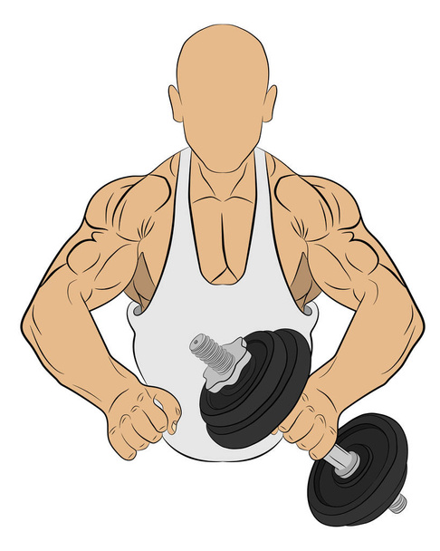 muscle man with barbell. body building concept vector drawing illustration - Vector, Image