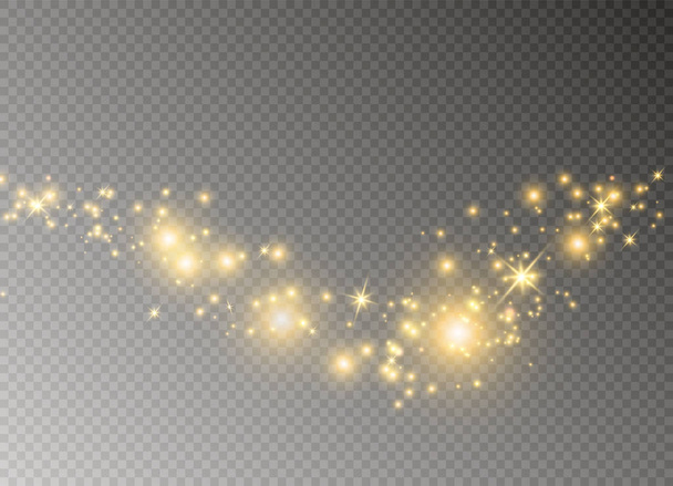 Fehér szikrák és aranyszínű csillag fénylik a különleges optikus hatás. Vektor ragyog-ra átlátszó háttér. Karácsonyi absztrakt - Vektor, kép