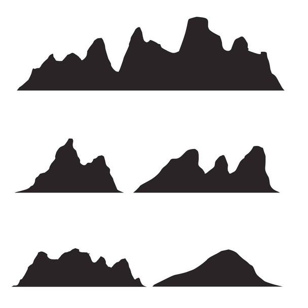 Conjunto de siluetas de montaña en blanco y negro.Frontera de fondo de montañas rocosas
. - Vector, Imagen