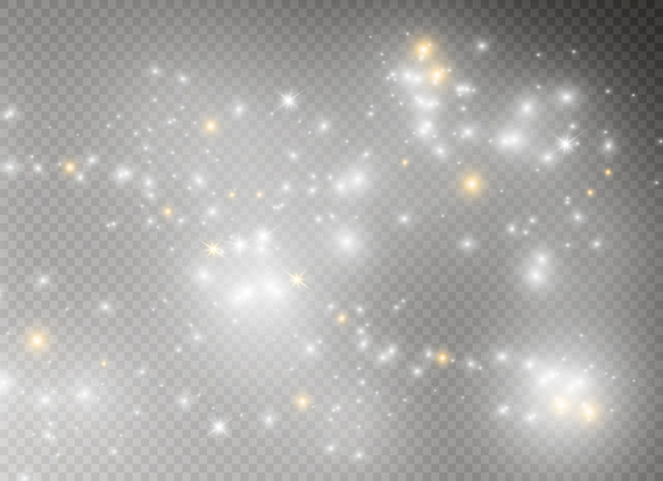 Faíscas brancas e estrelas douradas brilham efeito de luz especial. O vetor brilha no fundo transparente. Resumo de Natal
 - Vetor, Imagem
