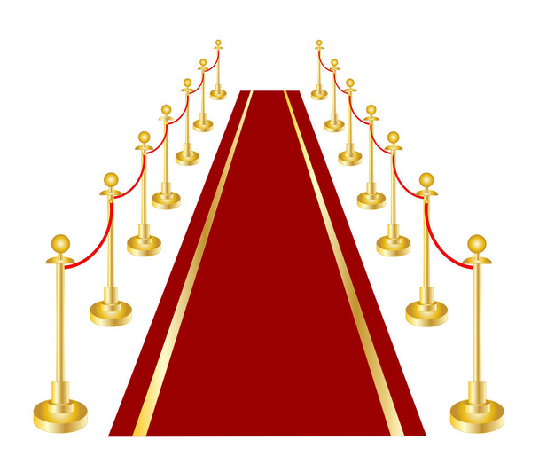 A red carpet and velvet rope with golden brass vector eps 10 - Διάνυσμα, εικόνα