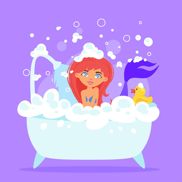 персонаж русалки принимает ванну
 - Вектор,изображение