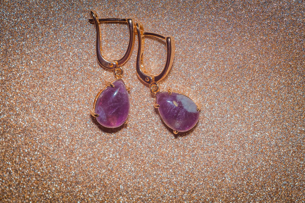Rose gold earrings with amethyst - Photo, Image