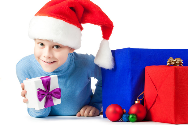 happy kid with a lot of Christmas gifts - Foto, Bild