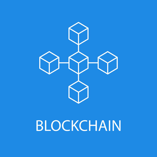 Blockchain vector icon or design element in outline style on blue background - Vector, Image