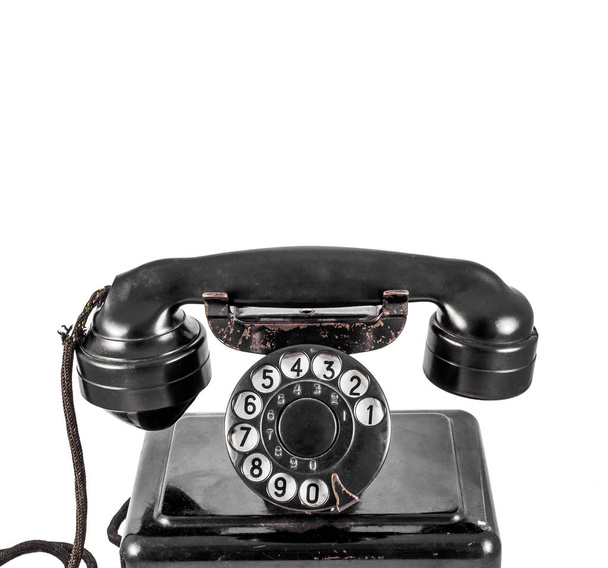Starý retro černý telefon na bílém pozadí - Fotografie, Obrázek