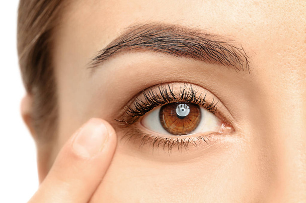 Young woman, closeup of eye. Visiting ophthalmologist - Zdjęcie, obraz