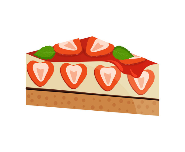 Stück Erdbeerkuchen mit süßer Marmelade überzogen - Vektor, Bild