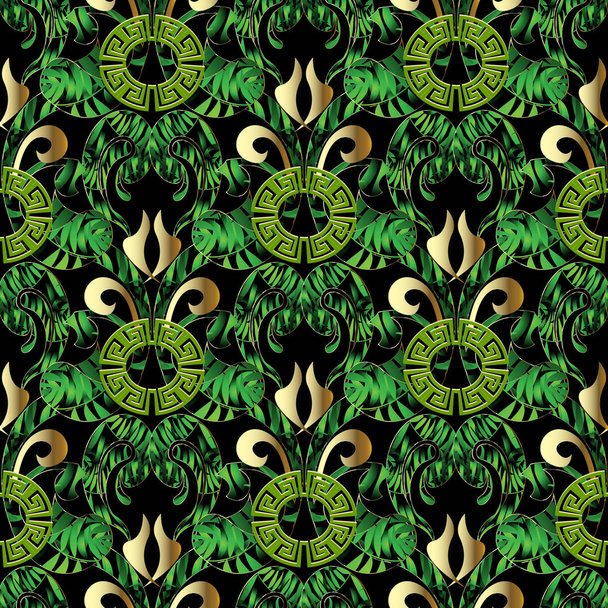 Green leafy greek vector seamless pattern. Floral abstract  - ベクター画像
