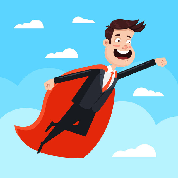 Brave strong man office worker businessman superhero in red cape costume character fly sky. Winner success confidence leadership concept. Vector flat cartoon isolated graphic design illustration - Vector, imagen