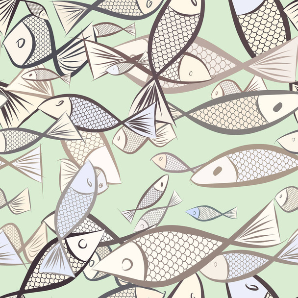 Seamless illustrations of fish. Style, cartoon, abstract & digit - Vector, Image
