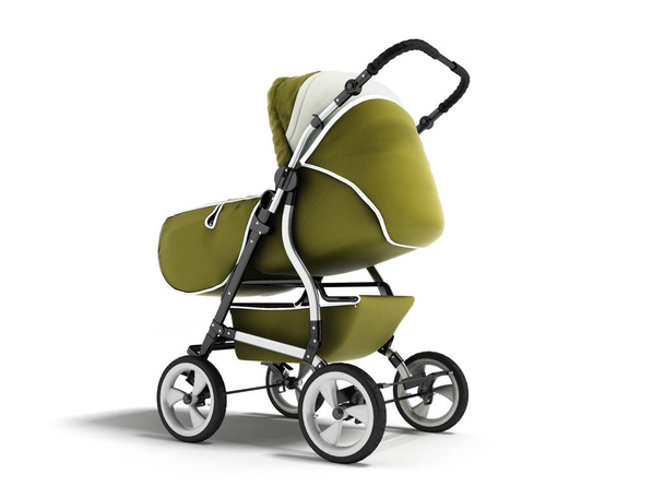 Modern baby carriage with dome against rain and wind green 3d re - Photo, Image