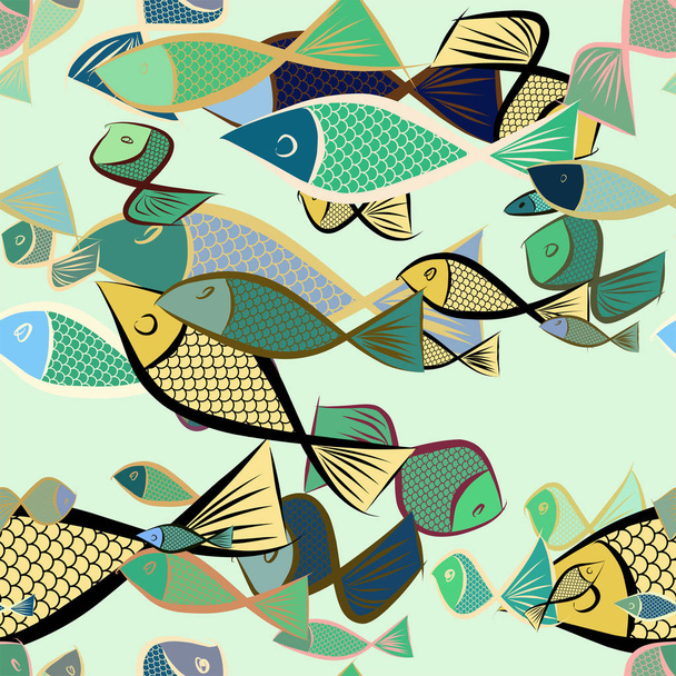 Бесшовные рыбные иллюстрации фон абстрактный, нарисованный вручную. Искусство
 - Вектор,изображение