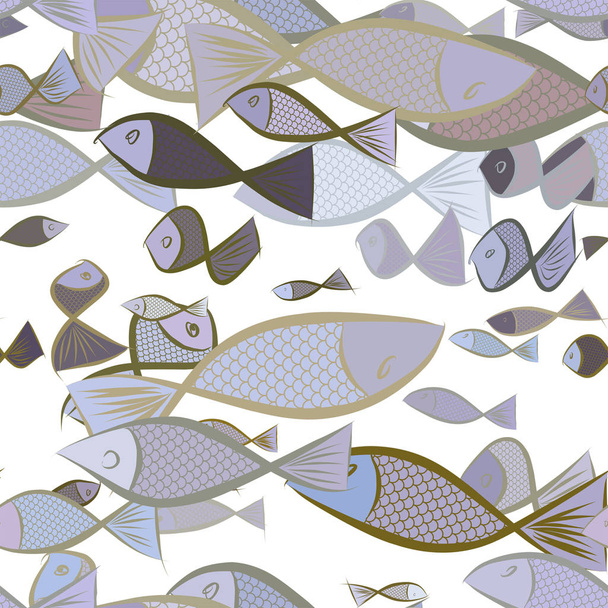 Seamless decorative hand drawn fish art illustrations. Template, - Vector, Image
