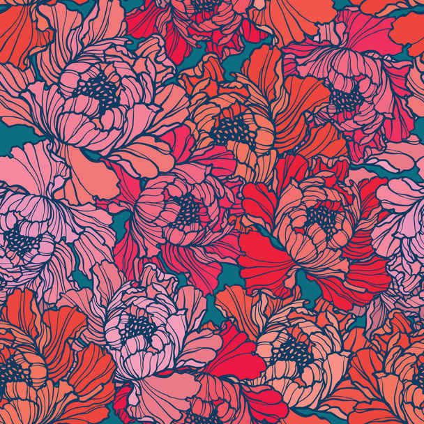 Elegance Seamless pattern with peonies or roses flowers - Vetor, Imagem