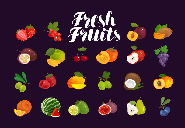 Fruits and berries, set of icons. Food, greengrocery, farm concept. Vector illustration - Vettoriali, immagini