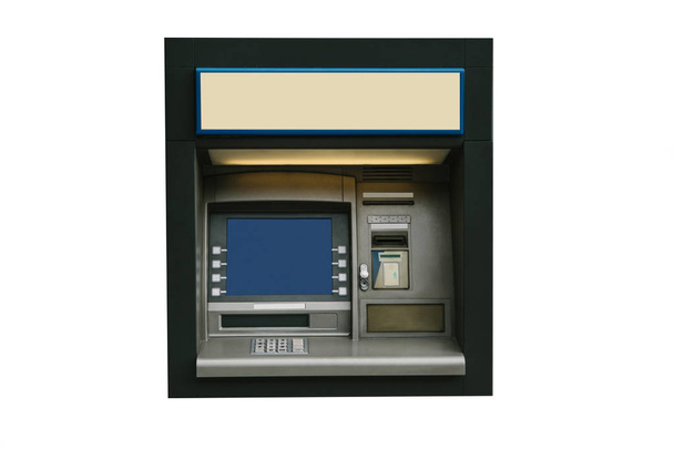 Σύγχρονο δρόμο μηχάνημα ΑΤΜ για ανάληψη χρημάτων και άλλων χρηματοοικονομικών συναλλαγών που απομονώνονται σε λευκό φόντο - Φωτογραφία, εικόνα