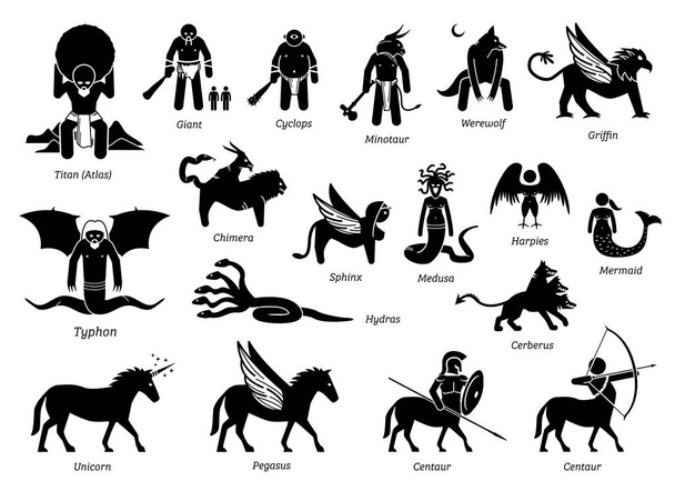 Antica mitologia greca Mostri e creature Personaggi Icona Set
 - Vettoriali, immagini