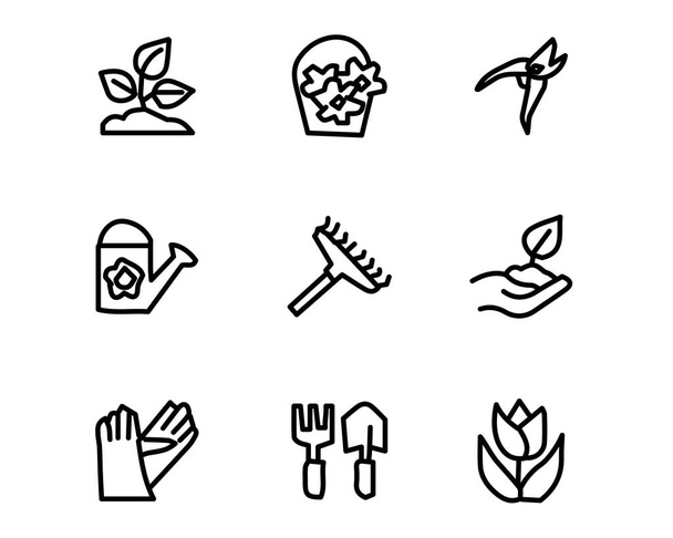 garden hand drawn icon set design illustration, hand drawn style design, designed web and app - Vector, Image