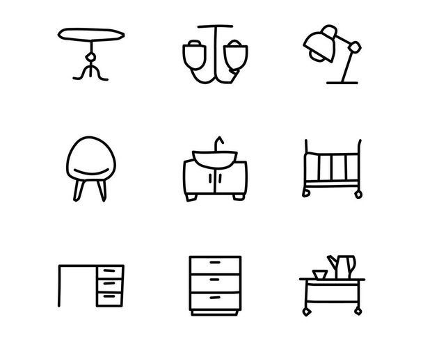 furniture hand drawn icon set design illustration, hand drawn style design, designed web and app - Vector, Image