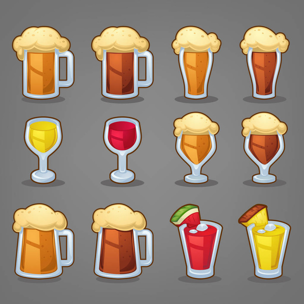 kreslený nápoje, vektorové objekty a lesklý ikony pro vaši aplikaci nebo  - Vektor, obrázek