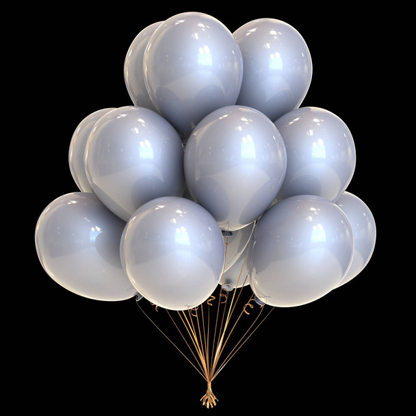 White helium balloons party decoration on black background - Φωτογραφία, εικόνα