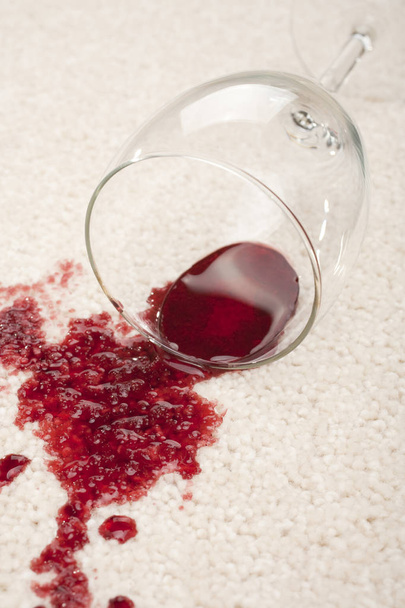 Spilled Red Wine and Glass on Carpet Insurance Claim Accident - Photo, image