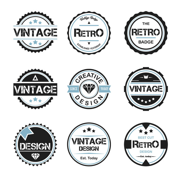 ヴィンテージ レトロなロゴ バッジ設計図では、ビンテージ デザイン スタイル アパレルとロゴのためのラウンドします。 - ベクター画像