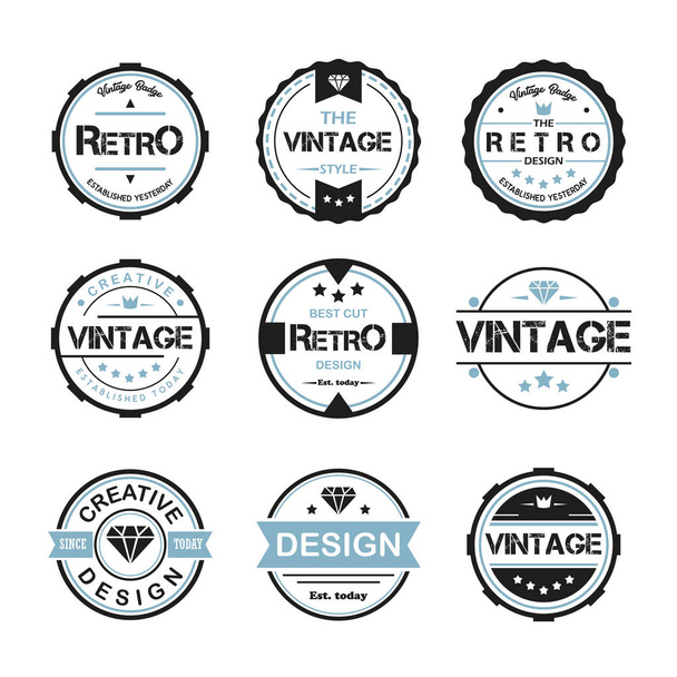 retro vintage logo rozet tasarımı illüstrasyon, vintage tasarım stili, giyim ve logosu için tasarlanan yuvarlak - Vektör, Görsel