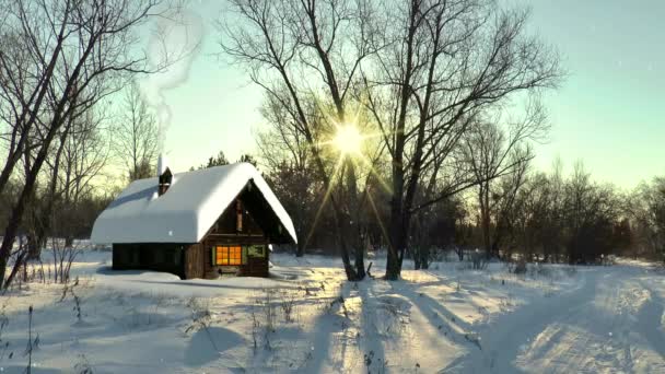 Télen a kabin az erdőben jellegű - Felvétel, videó