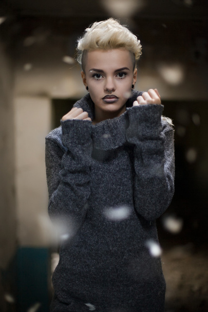 κομψό κορίτσι στο πουλόβερ - Φωτογραφία, εικόνα