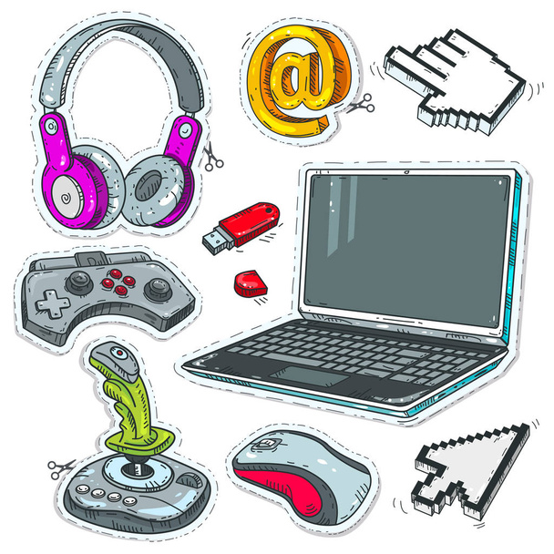 Impostare la tecnologia informatica, laptop, joystick di gioco e cursori puntatori per mouse del computer
 - Vettoriali, immagini
