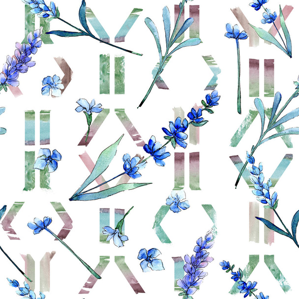 Kék levendula. Virágos botanikai virág. Vad tavaszi levél vadvirág minta akvarell stílusú. - Fotó, kép