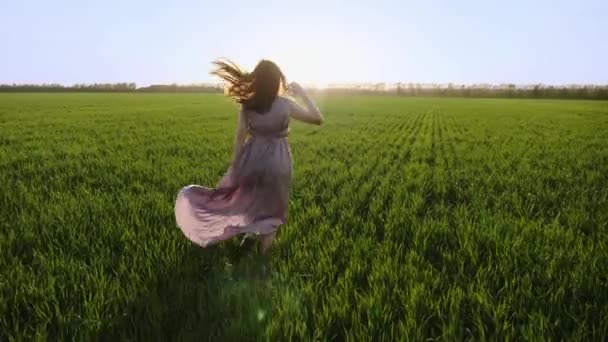 Девушка-красавица бежит по весеннему полю
 - Кадры, видео