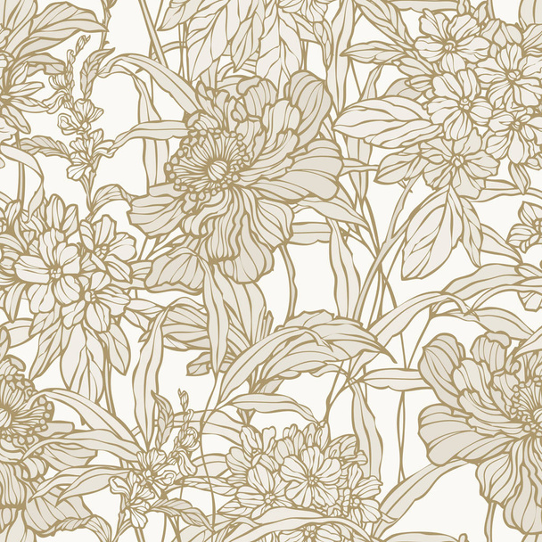 Seamless pattern with flowers poppy and hydrangea - Вектор, зображення