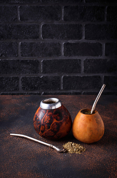 Yerba mate tea with calabash and bombilla - Photo, Image
