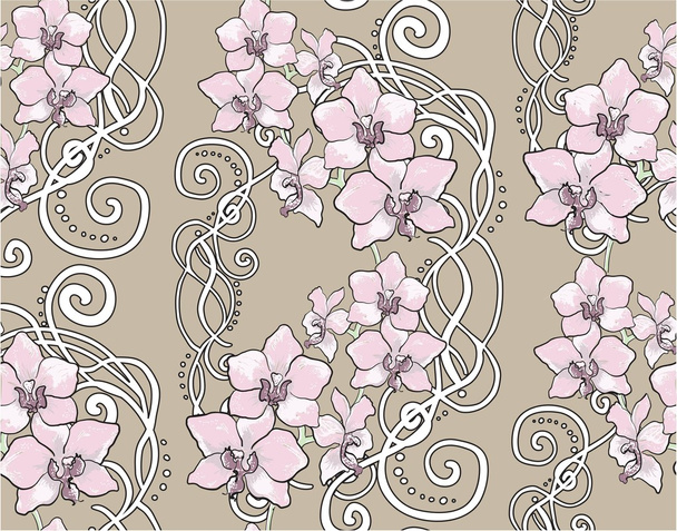 κάθετη λουλουδάτο μοτίβο με ορχιδέα - Διάνυσμα, εικόνα