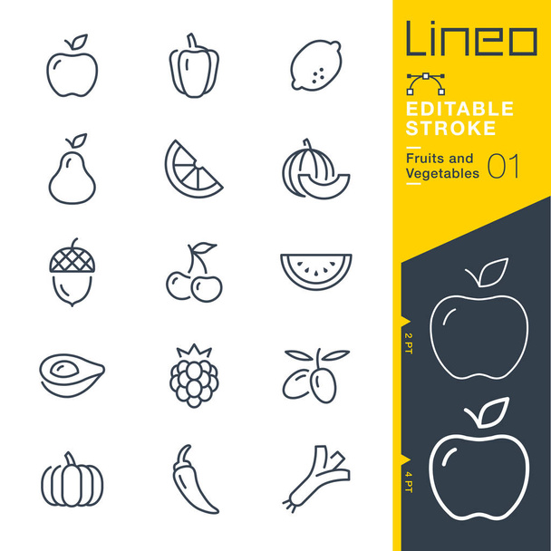 Редактируемый штрих Lineo - иконки линии фруктов и овощей
 - Вектор,изображение