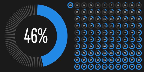 Набор круговых процентных диаграмм от 0 до 100 готовых к использованию для веб-дизайна, пользовательского интерфейса (UI) или инфографики - индикатор с синим цветом
 - Вектор,изображение