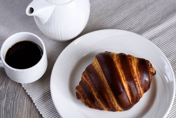French breakfast with croissant and coffee - Photo, Image