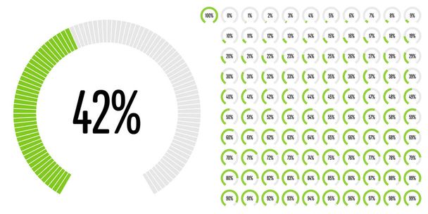 Set of circular sector percentage diagrams from 0 to 100 ready-to-use for web design, user interface (UI) or infographic - indicator with green - Vector, Image