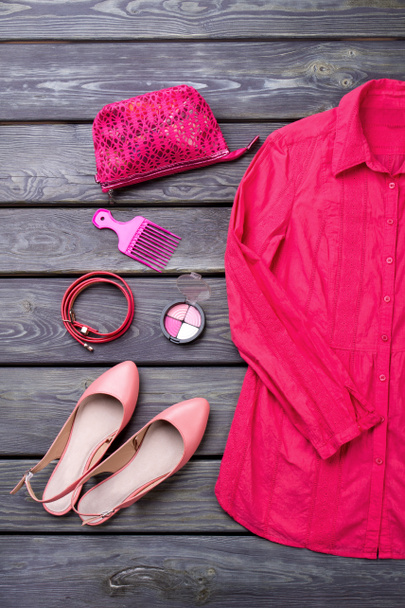 Flat lay ladies clothes and accessories. - Foto, Bild