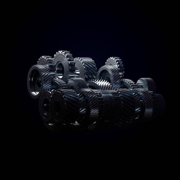 Ilustración 3d de ruedas de engranaje del motor, vista de primer plano
 - Foto, Imagen