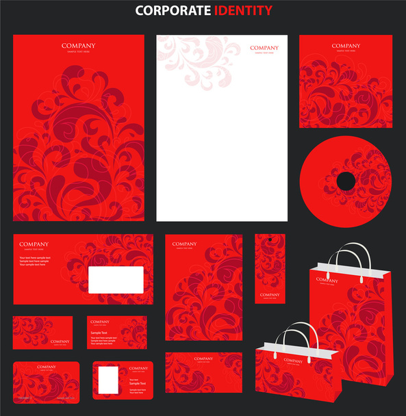 Red Business style (template) with floral pattern - Vektor, kép