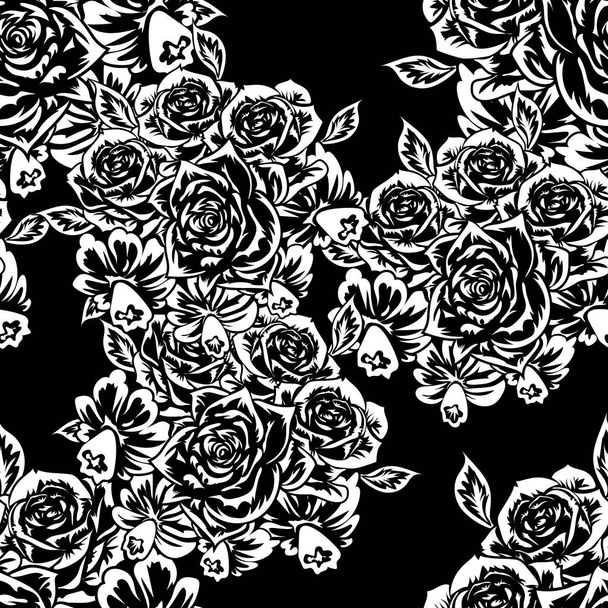 seamless monochrome pattern of flowers - Vector, Image