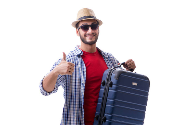 Young man ready for summer travel isolated on white - Photo, Image