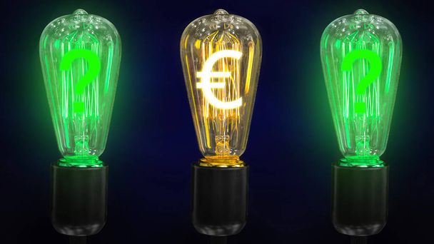 The concept of the growth of the euro exchange rates. Money making idea. Light bulb with Euro symbol. - Photo, Image
