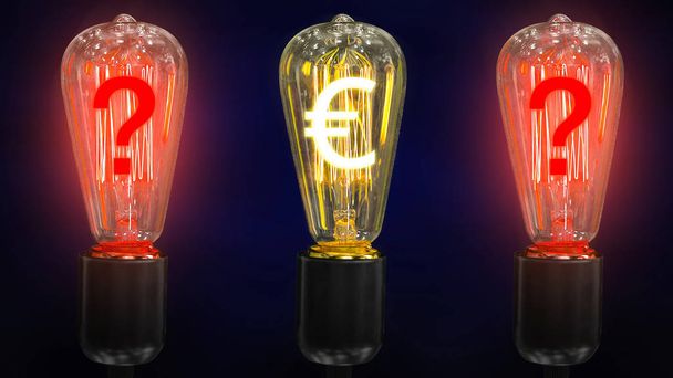 Euro döviz kuru sonbahar kavramı. Para yapma fikir. Ampul ile Euro simgesi. - Fotoğraf, Görsel