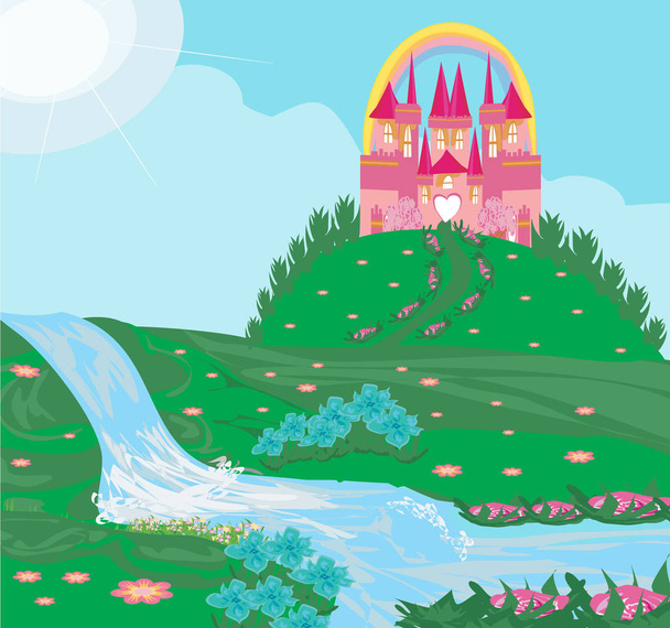 landscape with fairytale castle - Vector, Image