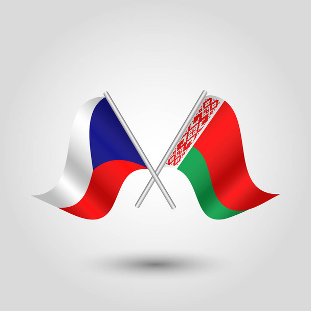 διάνυσμα δύο τεμνόμενες Τσεχίας και Λευκορωσίας σημαίες σε ασημένια sticks - Διάνυσμα, εικόνα